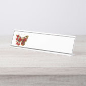 Rode bloemvlinder met rode rozen bureau naambordje (Voorkant)