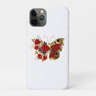 Rode bloemvlinder met rode rozen iPhone 11 pro hoesje