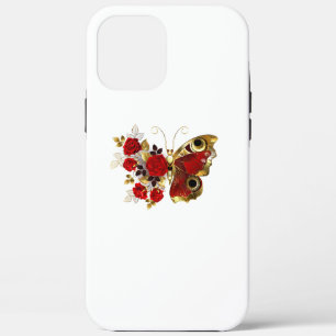 Rode bloemvlinder met rode rozen iPhone 12 pro max hoesje