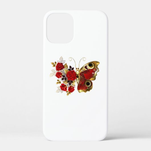 Rode bloemvlinder met rode rozen Case-Mate iPhone case (Achterkant)