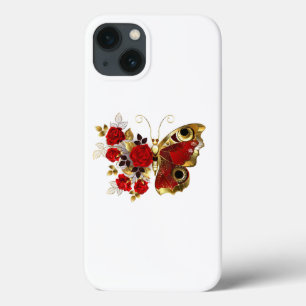 Rode bloemvlinder met rode rozen iPhone 13 hoesje