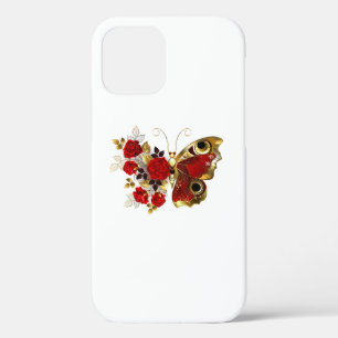 Rode bloemvlinder met rode rozen iPhone 12 pro hoesje