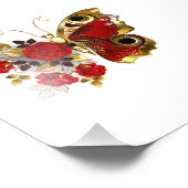 Rode bloemvlinder met rode rozen foto afdruk (Hoek)