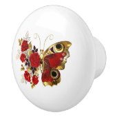 Rode bloemvlinder met rode rozen keramische knop (Rechts)