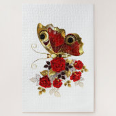 Rode bloemvlinder met rode rozen legpuzzel (Verticaal)