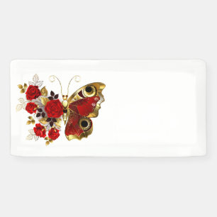 Rode bloemvlinder met rode rozen spandoek