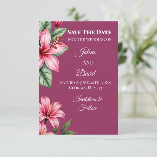 Rode Blos Schaamte Bloem Save The Date (Staand voorkant)