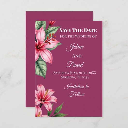 Rode Blos Schaamte Bloem Save The Date (Voorkant / Achterkant)