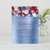 RODE BLUE BRUSHED METALLIC PATRIOTISCH BALLOON KAART (Staand voorkant)