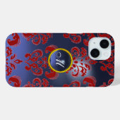 RODE BLUE DAMASKGEMSTONE MONOGRAM Floral Case-Mate iPhone Case (Achterkant (horizontaal))