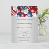 RODE BLUE SILVER PATRIOTISCHE BALLOONINVITATIE KAART (Staand voorkant)