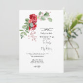 Rode & Blush Bloemige Eucalyptus Beide Ouders Trou Kaart (Staand voorkant)