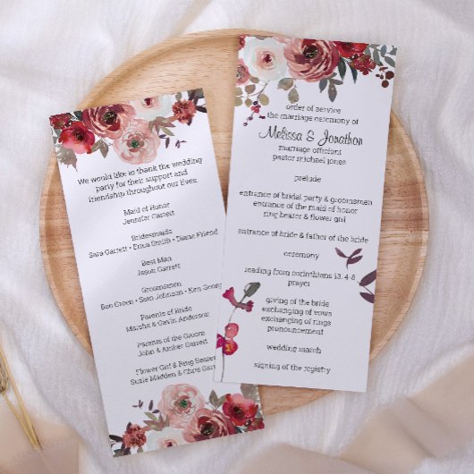 Rode Blush Bloemrozen Huwelijksprogramma Programma