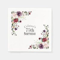 Rode Blush en Paarse Elegante Bloemen 75e Verjaard