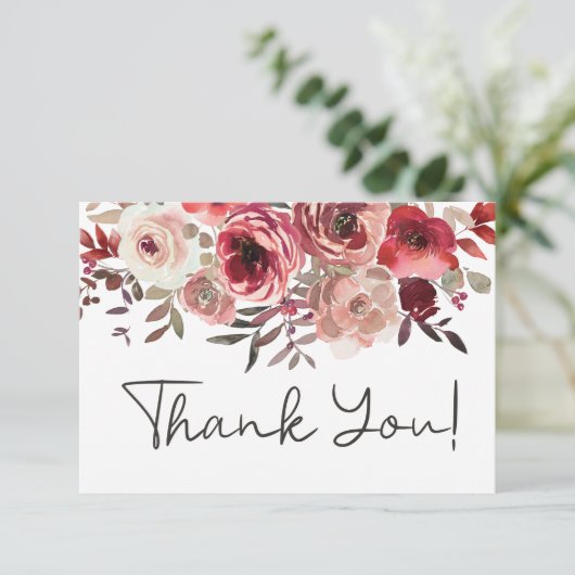 Rode Blush Floral Rozen Elegant Bedankkaart (Staand voorkant)