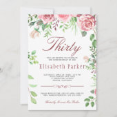 Rode Blush Roze Bloementuin 30ste Verjaardagsfeest Kaart (Voorkant)