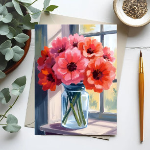 Rode boeket bloemen vaas aquarel schilderij briefkaart