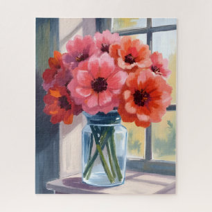 Rode boeket bloemen vaas aquarel schilderij legpuzzel