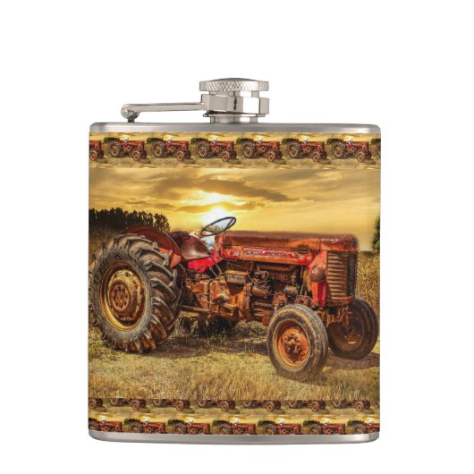 rode Boerderij tractor Heupfles (Voorkant)