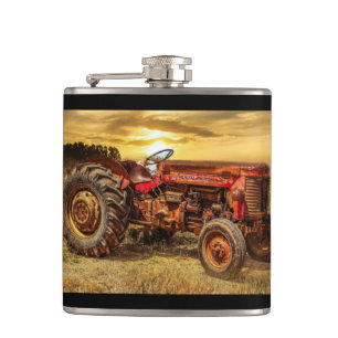 rode Boerderij tractor Heupfles