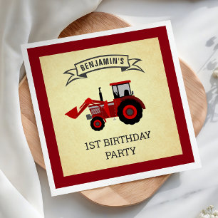 Rode Boerderij Tractor Kids Verjaardagsfeestpapier Servet