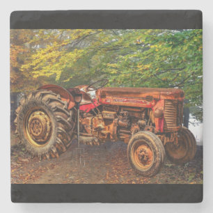 rode Boerderij tractor Stenen Onderzetter