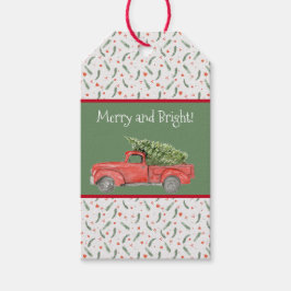 Rode Boerderijen Truck Holly Pattern Kerstcadeau L Cadeaulabel