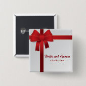 Rode bogen Winter Weddenschap Vierkante Button 5,1 Cm (Voorkant /achterkant)