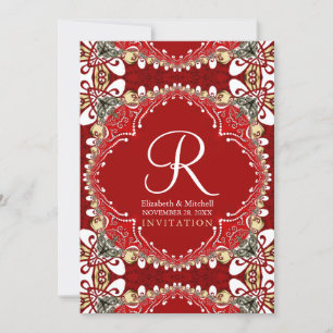 Rode Boheemse Batik Monogram Huwelijk 5x7 Kaart