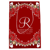 Rode Boheemse Batik Monogram Huwelijk Medium Cadeauzakje (Voorkant)