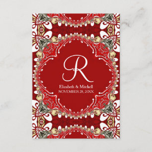 Rode Boheemse Batik Monogram Huwelijk Verticaal Informatiekaartje