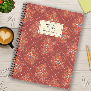 Rode Boho Chic Linnen Textuur Bloemen Aangepaste U Notitieboek