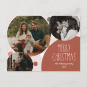 Rode Boho Stippen Kerst Drie Foto Feestdagenkaart (Voorkant)