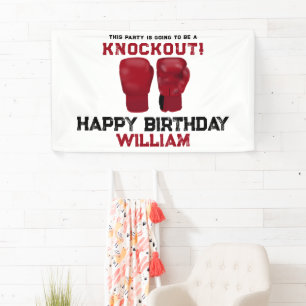Rode Bokshandschoenen Kids Verjaardagsfeest Knocko Spandoek