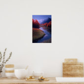 Rode bomen en bloemen langs de rivier poster (Keuken)