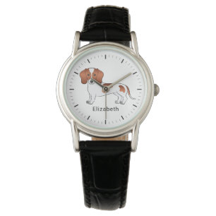 Rode Bonte Kortharige Dachshond Cartoonhond & Naam Horloge