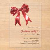 Rode boog duidelijk kerstfeest acryl uitnodigingen (Voorkant)