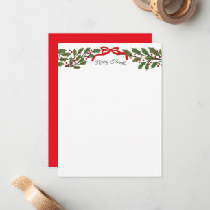 Rode Boog en Hulst Garland Kerst Stationery Notitiekaartje