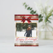 Rode Boog Goud Witte Glitter Kerst Foto Kaart (Staand voorkant)