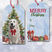 Rode Boog Grote Pyreneeën Hond Kerstboom Cadeaulabel