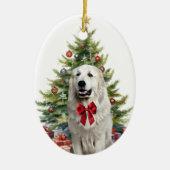 Rode Boog Grote Pyreneeën Hond Kerstmis Keramisch Ornament (Voorkant)