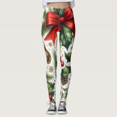 Rode boog kerstpatroon op wit leggings (Voorkant)