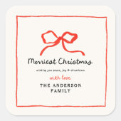 Rode boog moderne traditionele minimale kerst vierkante sticker (Voorkant)