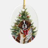 Rode boog sint bernard hond kerst keramisch ornament (Voorkant)