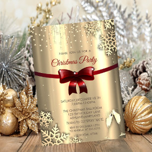 Rode boog, sneeuwvlokken, glazen goud bedrijf kers kaart