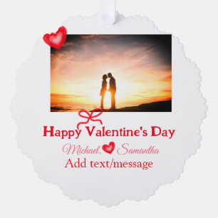 Rode boog Valentijnsdag voeg foto naam hart liefde Ornament Kaart