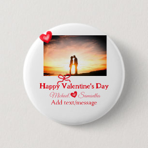 Rode boog Valentijnsdag voeg foto naam hart liefde Ronde Button 5,7 Cm
