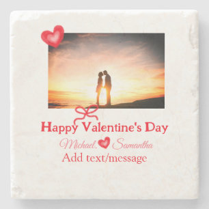 Rode boog Valentijnsdag voeg foto naam hart liefde Stenen Onderzetter