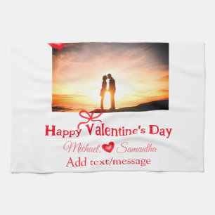 Rode boog Valentijnsdag voeg foto naam hart liefde Theedoek