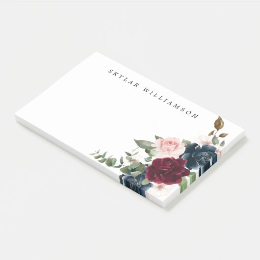 Rode bordeaux & blauw Elegante Waterverf Post-it® Notes (Schuin)